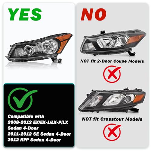 Headlight Assembly for 2008-2012 Honda Accord 4Dr Sedan Left