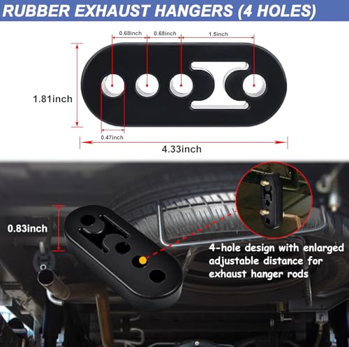 CAROTUPY Heavy Duty Rubber Exhaust Hanger Rod Set, 7.6" Long 3/8"Rod 90° + 10" Long Straight Muffler Hanger + 2 Hole 4 Hole Rubber EPDM Bushing Exhaust Rubber Hanger for Automotive (16Pcs)
