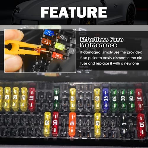 120PCS Car Fuses Assortment Kit with Tester & Puller,Multi-Amp Blade Automotive Fuses Kit Includes 35A/30A/25A/20A/15A/10A/7.5A/5A/3A/2A,Portable Car Fuse Kits with Storage Box