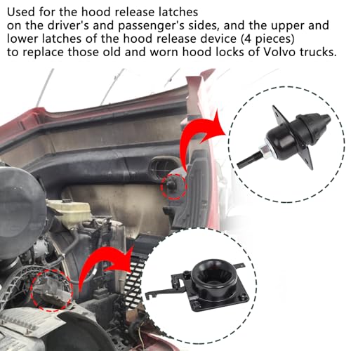 VKVXCLON 4PCS Upper and Lower Latches & Hood Release Latch, Compatible with Volvo VN VNL Latches (2004-2018), for 20498998 8074938 20565619, for Driver and Passenger Side