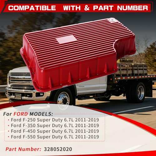 328052010 Heavy Duty Aluminum 6R140 Transmission Deep Pan with Filter and Gasket Compatible with Ford F250 F350 F450 F550 2011-2019 (Red)