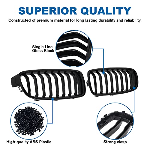 BILLDIO F30 Grille - Black Kidney Single slats Grill Compatible With BMW 3 Series F30 F31 2012-2018 320i 328i 328d 330e 330i 335i 340i 328i,ABS Gloss Black Kidney Grill
