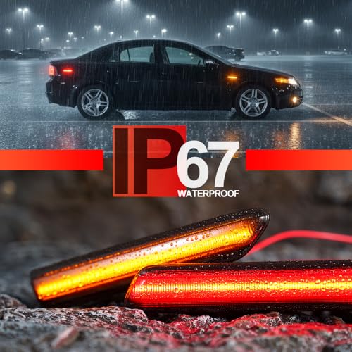NJSBYL Amber/Red LED Side Marker Lights for Acura TL 2004 2005 2006 2007 2008 Smoked Lens Front/Rear Left&Right LED Sidemarker Lamps Replacements