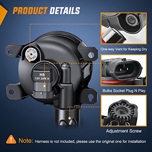 Nilight Fog Lights Assembly Compatible with Honda Civic Sedan Fog Light Assembly 2013 2014 2015 2016 2017 2018 2019 2020 2021 Civic 2015-2020 Fit 2019-2020 HRV