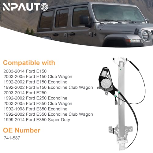 Front Passenger Side Power Window Regulator with Motor for 2003-14 Ford E-150 E-250, 1992-02 E150 E250 Econoline Van, 03-05 E350 Club Wagon, 92-98 E350 Econoline, 1999-14 E350 Super Duty, Right