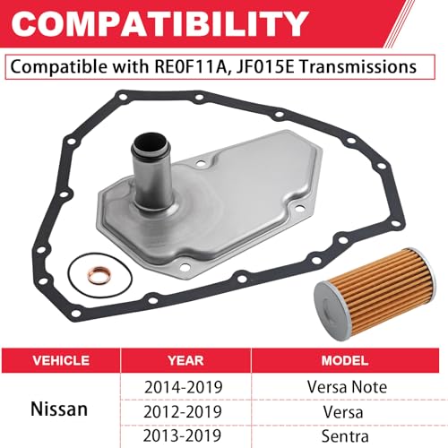 RE0F11A JF015E Transmission Filter Oil Pan Gasket Kit Fits for 2012-2019 Nissan Versa Sentra Versa Note Replaces# 33010-JF015 31726-28X0A 31726-3JX0A RE0F11A 19318012