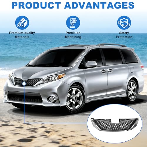 Tyrigion Front Bumper Upper Grille Honeycomb Chrome Grill For 2011-2017 Toyota Sienna TO1200334