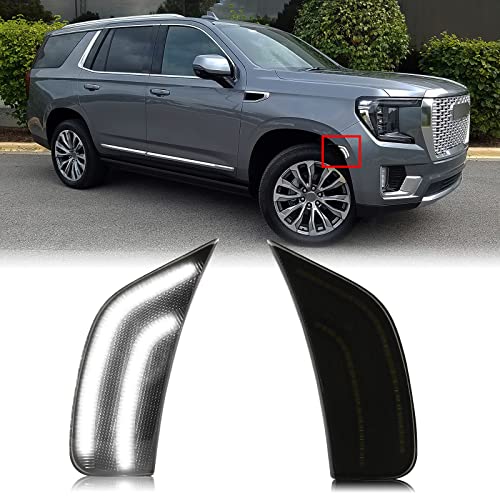Mynoway Smoked Lens LED Side Marker Lamp Compatible with 2021-2024 Yukon/Yukon Denali/Yukon XL/Tahoe/Escalade/Suburban/Escalade ESV Driver Passenger Sidemarkers Lamp White Front Fender Lights