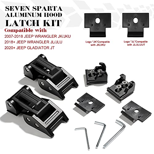 Seven Sparta Hood Latches Aluminum Hood Catch Compatible with Jeep Wrangler JK/JKU 2007-2017, JL/JLU 2018-2022 & Jeep Gladiator 2020-2022, 1 Pair (Base)