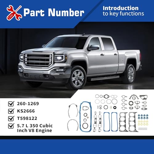 Assembroverse 260-1269 SBC Engine Gasket Set Compatible with C1500/C2500/K1500 G20/G30 5.7L 350 V8 (1987-1995) | Replace KS2666 T598122 Premium Head Gasket Kit
