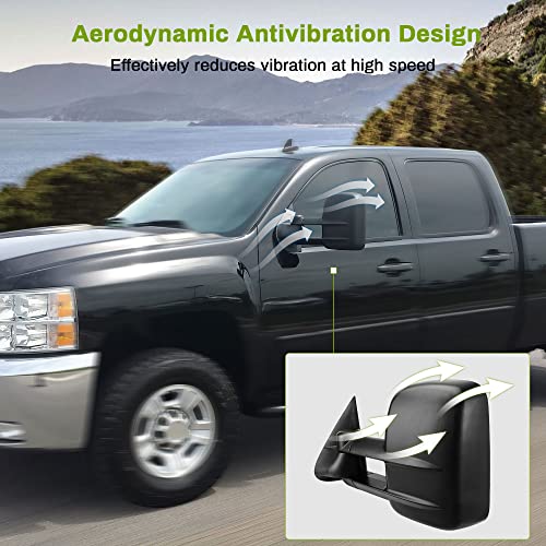 AUTOSAVER88 Tow Mirrors Compatible with 2007-2013 Chevy Silverado GMC Sierra, Power Heated Driver and Passenger Side Replacement Towing Mirror Set with Turn Signal and Dual Glass