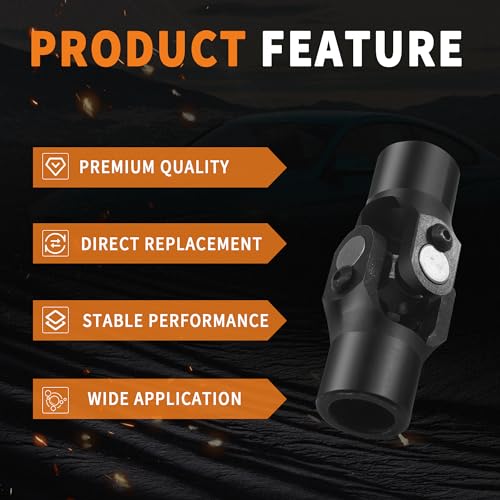 GLOCRORET 3/4" Round x 3/4" Smooth Round Steering Universal Joint Black 96mm Single U-Joint Shaft