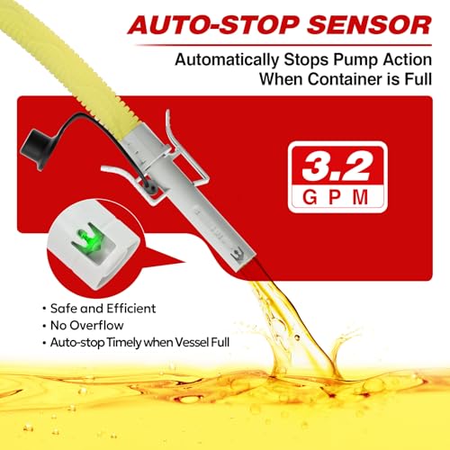 Keimi Portable Fuel Transfer Pump with Auto-Stop, 3.2 Gallon per Min, 51" Extra Long Hose, Battery & USB Powered, 4 Can Adapters, Leak-proof Gas Pump for Oil, Diesel and Gasoline