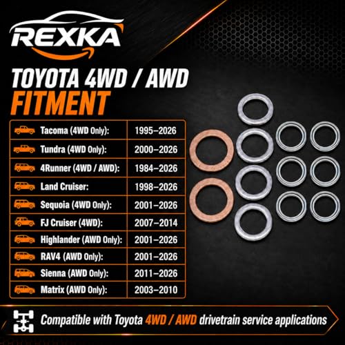 Rexka 12pcs Transfer & Differential Service Gasket Kit Compatible with Toyota Lexus 4Runner Land Cruiser Tundra Tacoma FJ Cruiser Highlander RAV4 Sequoia Sienna 1215710010 9043024003 90430A0003