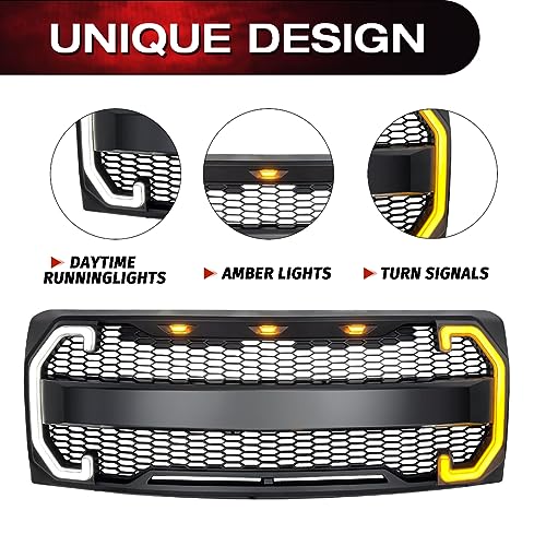 EOMD Front Grille Compatible with 2009-2014 F150 w/DRL & Turn Signal Lights Matte Black