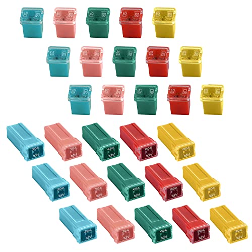 CrocSee 30 PCS Box Shaped Car Fuses Kit (20A, 30A, 40A, 50A, 60A)