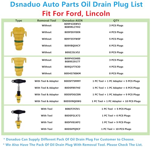 8 PACK Oil Drain Plug Fit For 2011-2024 Ford F-150 F150 Mustang Bronco Edge Explorer Lincoln Aviator MKZ KX6Z-6730-B KX6Z6730B FT4Z-6730-A BC3Z-6730-A BC3Z-6730-B FT4Z6730A with Removal Tool