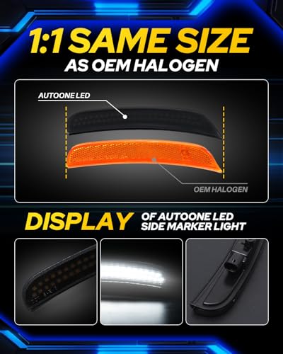 AUTOONE LED Side Marker Lights White Compatible With Dodge Charger 2015-2023, White Front & Rear Bumper Marker Lamps Smoked Len, Pack of 4