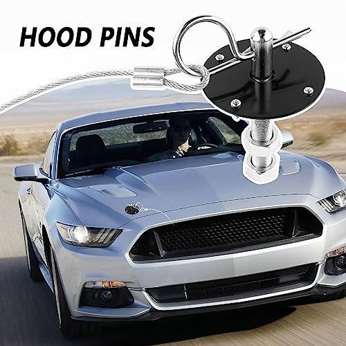 Hood Pins Kit for Car - Stainless Steel Hood Pin Lock Clip with Racing Lanyard for Fixing Car Hood Cover & Reduce Shaking - Universal Car Mods Exterior Accessories Fits Most Car Truck SUV(Black)