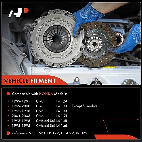 A-Premium Transmission Clutch Kit Set Compatible with Honda Civic 1992-2005, Civic del Sol 1993-1995, 1.5L 1.6L 1.7L, Replace# 22300P2E003, 621302177
