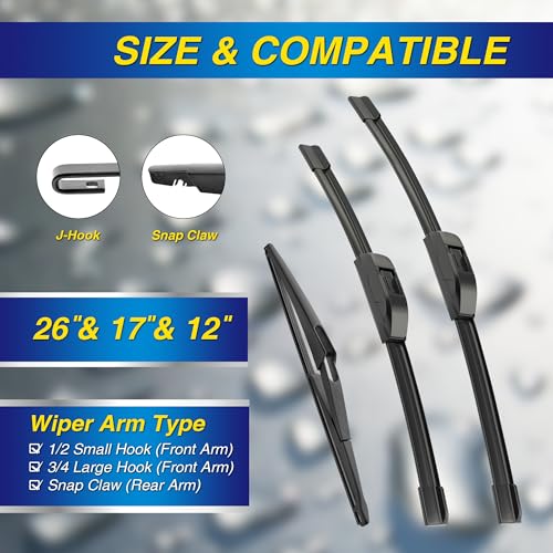 5 PLUS® Silicone Windshield Wipers Replacement for NISSAN Rogue 2014-2023 Pathfinder 2013-2020 Wiper Blades(3 PCS),Automotive Replacement Windshield Wiper Blades-26"/17"/12"