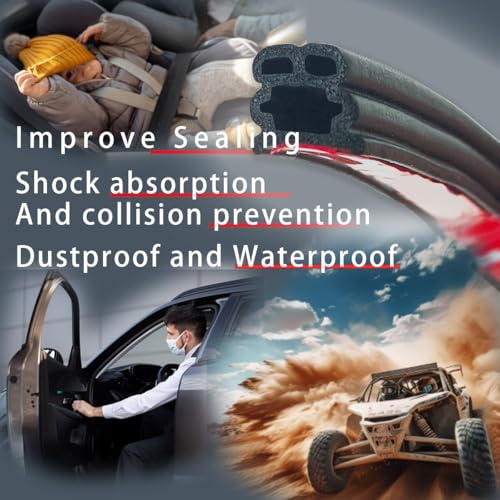 Sandfren Car Door Seal Strip, 52.49ft Rubber Double Layer Self Adhesive Automotive Weather Stripping for Windows Hood Trunk, Soundproofing Vehicle Sealing Strip Accessories, Universal Fit
