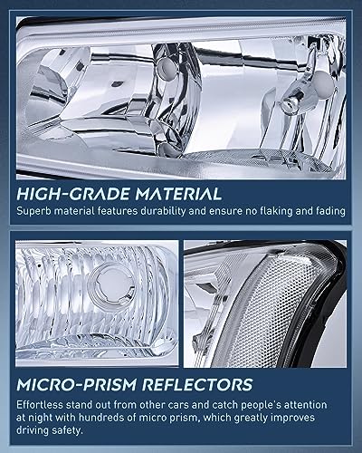 Nilight Headlight Assembly for 2003 2004 2005 2006 Chevy Silverado Avalanche 1500 1500HD 2500 2500HD 3500 Chevrolet Pickup Replacement Headlamp Housing Bumper Lamp Set