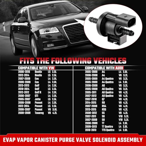 ISINFLASH 06E906517A EVAP Vapor Canister Purge Valve Solenoid Assembly Compatible With Volkswagen VW Beetle Eos Golf Sportwagen GTI Jetta Passat Rabbit Touareg Audi A4 A6 0280142431