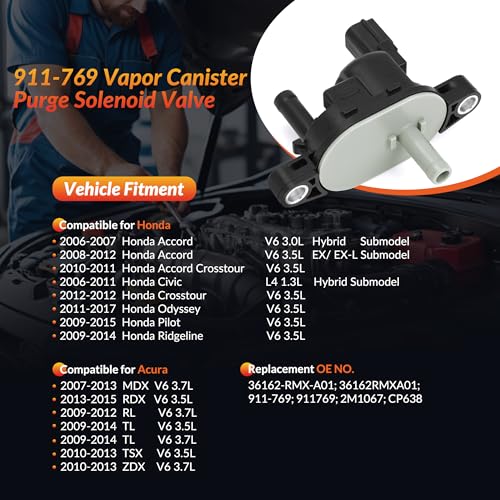 Mirthcos 36162-RMX-A01 911-769 Vapor Canister Purge Valve Solenoid EVAP Compatible with Honda Odyssey 2011-2017, Pilot 2009-2015, Accord 2006-2012, Civic & Acura MDX TL RDX TSX