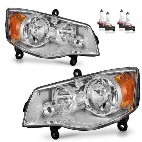 KarSpareHub Headlights Assembly W/B for 2011-2020 Dodge Grand Caravan, for 2008-2016 Chrysler Town Country Headlamp, Driver+Passenger Side
