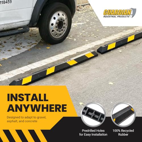 Guardian Parking Stop, Rubber Stopper and Curb with Mounting Holes, 6 Ft, Black/Yellow - Highly Visible Accessory for Car and Passenger Safety - Ideal for Job Sites, Driveways, and Garages