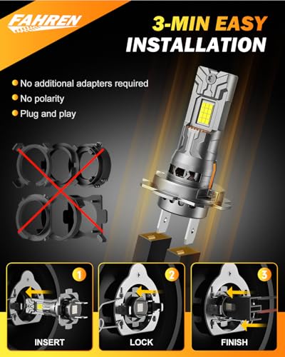 FAHREN 𝐍𝐞𝐰-𝐆𝐞𝐧 H7/H7LL Bulbs, 80,000LM 10X Brighter H7, 6500K Cool, Real 1:1 Mini Size, 3-Min Plug & Play, Canbus Ready, IP68 Waterproof With 10-Year Lifespan, Gauges Light Kit