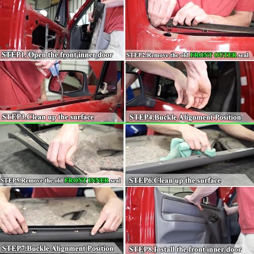 ItranMc Front Door Window Weatherstrip Kit,Window Molding Sweep Felt Trim Seal & Run Channel Rubber Seals for 1987-1997 Ford F150 F250 F350 Bronco#E7TZ1521452A E7TZ1521453A F2TZ1521456A F2TZ1521457A