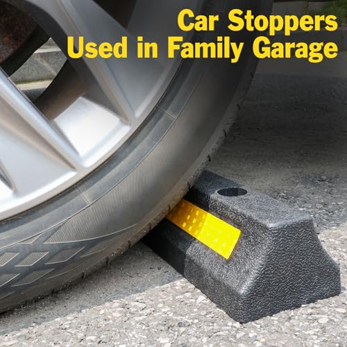 YesBes 2 Pack Garage Parking Aid, 16.9'' Parking Stopper for Garage, Car Truck Curb Floor Parking Lot Wheel Tire Stops Bumpers with Reflective Yellow, Parking Gadgets Protects Garage Walls and Car