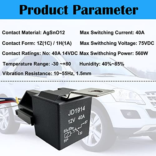 Kalmaegee 5 Pack 5 PIN 12V Relay with Harness, 40AMP 12 Volt Relay Automotive Relays with Relay Socket and Wiring Harness, SPDT Relay Switch for Car Truck Motorcycle
