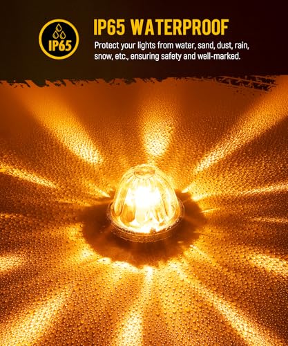 Partsam 2Pcs Amber Glass Lens Watermelon Lights [Patented] LED Side Marker Turn Signal Lights with Stainless Steel Bezel Replacement for Kenworth Peterbilt Freightliner