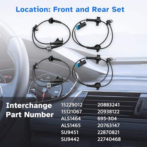 ABS Wheel Speed Sensor Front Rear Left Right fit for GMC Yukon XL 1500, Chevy Tahoe Suburban Avalanche, Cadillac Escalade 2007 2008 2009 2010 2011 2012 2013 2014, Driver Passenger, 4pcs