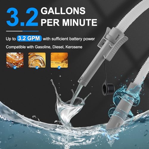 SKYJDM Fuel Transfer Pump with Auto-stop Sensor and 4 Tank Adapter, 3.2GPM 51" Hose Battery-Powered Portable Gas Can Pump for Gasoline & Diesel Oil (Red)