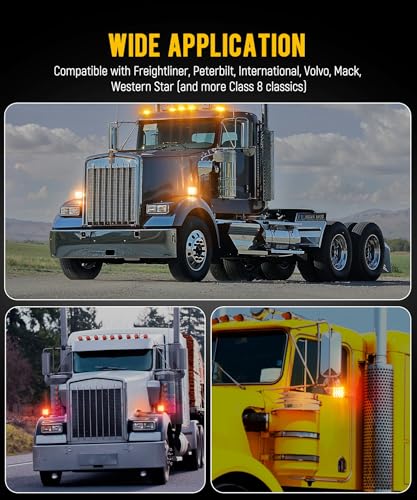 Partsam LED Pedestal Lights Amber/Amber Double Face 39 LED Turn Signal Lights Stud Mount Fender Lights Side Marker Lights for Heavy Truck Trailer Freightliner Peterbilt Mack Western Star