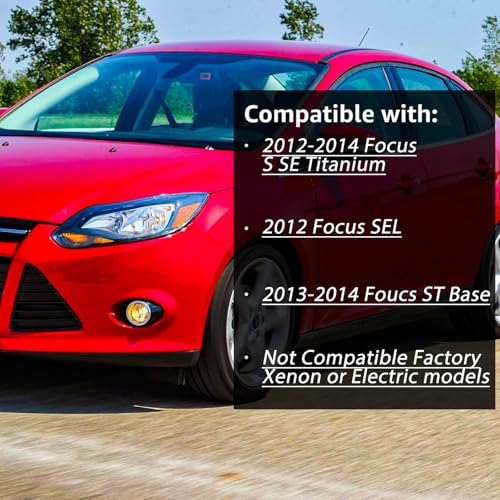 Headlights Assembly Pair with Bulbs for 2012 2013 2014 Ford Focus S SE ST SEL Halogen Head Lamps Replacement Driver and Passenger Side,Black Housing Amber Reflector