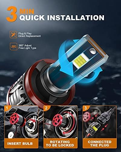 FITMOTORS H11/H8/H9 9005/HB3 LED Bulbs,160W 32000 Lumens Bright,6500K Cool White LED Fog Light Halogen Replacement IP68 Waterproof, Pack of 4
