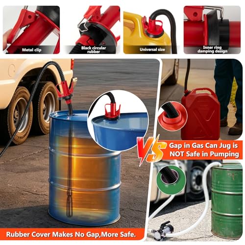 Portable Fuel Transfer Pump with Auto-Stop & Hand Nozzle, 80'' Pumping lift,fit different gas barrel sizes and depths, no adapters needed,3.8GPM, mulitiple power supply,for Gasoline, Diesel, Kerosene
