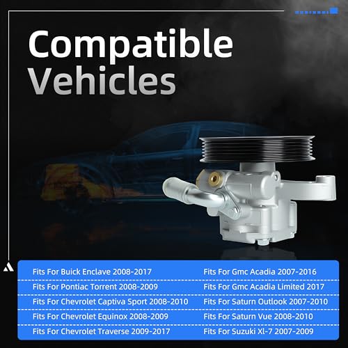 Loautong Power Steering Pump with Pulley, for Buick Enclave 2008-2017, for Chevy Traverse 2009-2017, for GMC Acadia 2007-2016, for Saturn Outlook 2007-2010, Replace 20-2403 96-2403 20954812