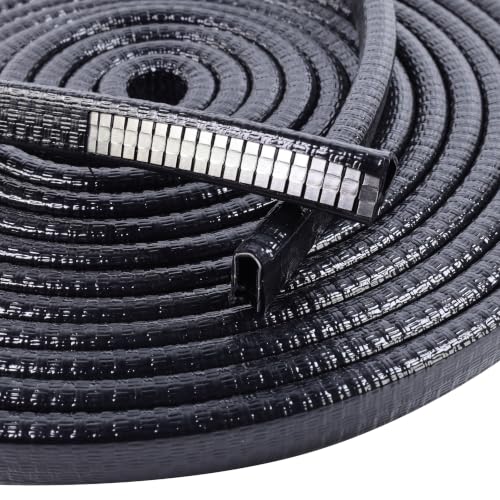 Black Edge Trim U-Channel Rubber Weatherstrip with Metal 1/2" X 3/8" - Fit Gap 3/64" to1/4 Car Door Edge Sealing Strip, PVC Weather Stripping Metal Edge Protector - 15Foot