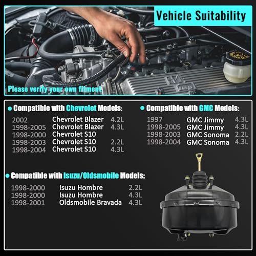 PartsFlow Vacuum Power Brake Booster 54-74822 Compatible with Chevrolet Blazer 98-05 S10 Pickup 98-04 GMC Jimmy 97-05 Sonoma 98-04 Oldsmobile Bravada 98-01 4.2L 4.3L