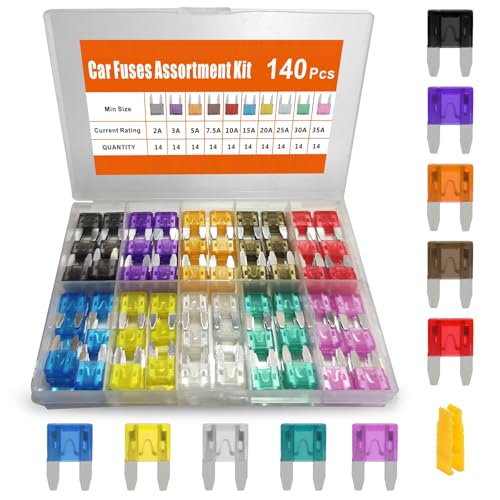 Zitehya 140pcs Mini Fuses Assortment Kit, Automotive Mini Blade Fuses with Puller, Car Fuse Replacement for Truck Camper ATV Boat RV Marine (2A 3A 5A 7.5A 10A 15A 20A 25A 30A 35A)