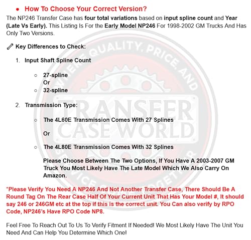 NP246 Transfer Case- NP8 Fits 98-02 With 4L60E Or 4L80E- OEM Quality Replacement Unit from Transfer Case World *NO Core Needed* (27-Spline Input / 4L60E)