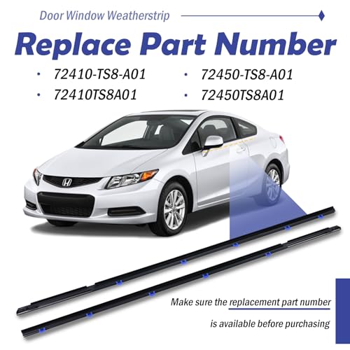 2Pcs Window Weather Stripping Molding Trim Seal Belt Compatible with 2012-2015 Honda Civic Coupe 2D Replace# 72410-TS8-A01 72450-TS8-A01