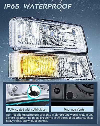 Nilight Headlight Assembly for 2003 2004 2005 2006 Chevy Silverado Avalanche 1500 1500HD 2500 2500HD 3500 Chevrolet Pickup Replacement Headlamp Housing Bumper Lamp Set