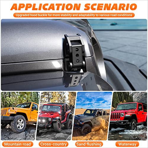 RT-TCZ for Wrangler Hood Latch Lock Catch, Aluminum Hood Latches for Jeep Wrangler 2007-2017 JK JKU 2018+ JL JLU 2020+ Gladiator JT Black Exterior Accessories 2pcs